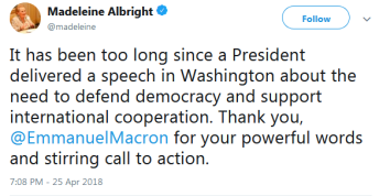 Screenshot-2018-4-27 Madeleine Albright on Twitter It has been too long since a President delivered a speech in Washington [...]